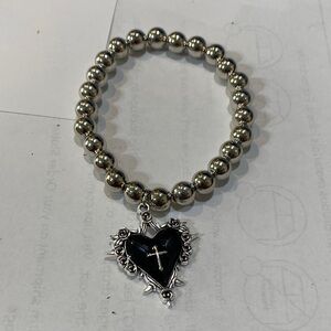 Silver and Black Heart Charm Bracelet